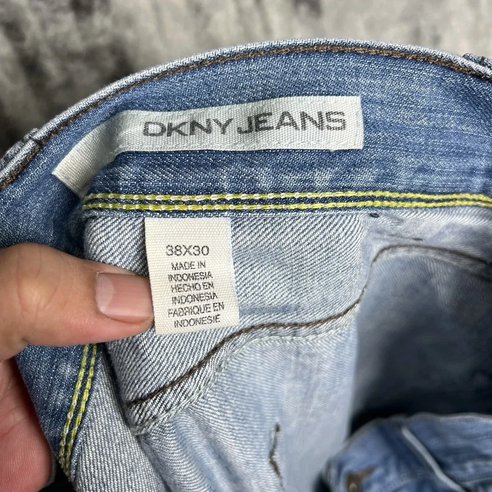 Vintage DKNY Blue Denim Jeans Men's Size 38x30 Embroidered Baggy Hip Hop Y2K